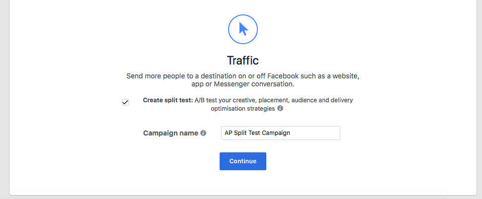 split test your Facebook ad -- Traffic Split Test Objective