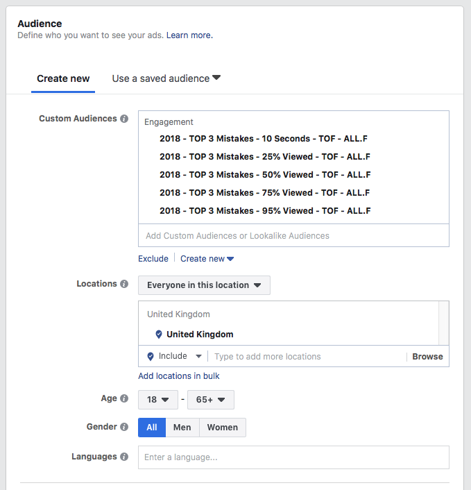 split test your Facebook - Video custom audiences 