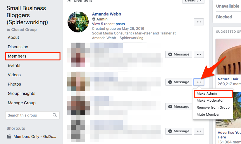 delete a Facebook Group-- add new admins to your Facebook group