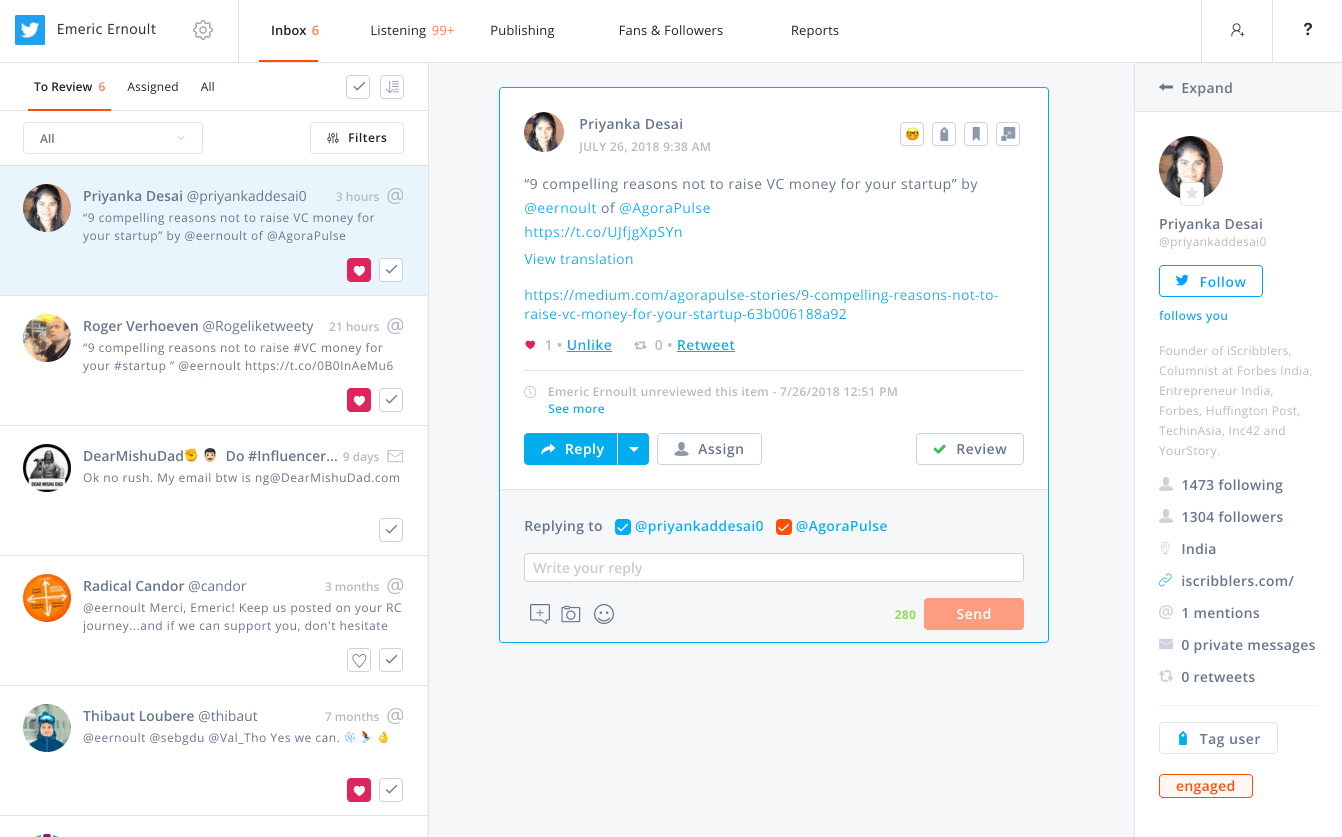 Visual of how to save replies with agorapulse 