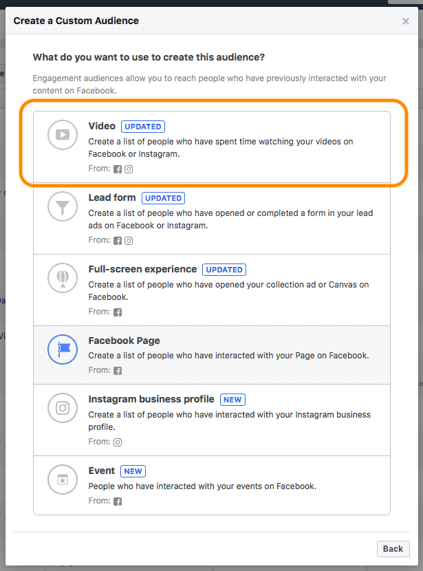 Video Custom Audiences Advertising Campaigns