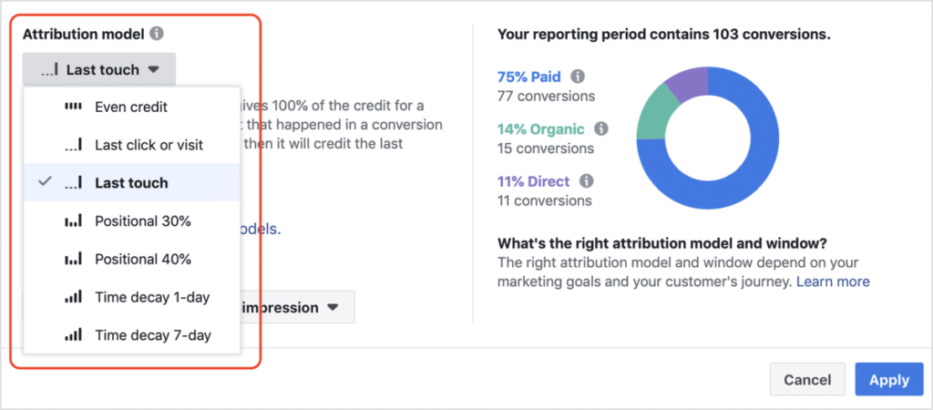 facebook attribution model