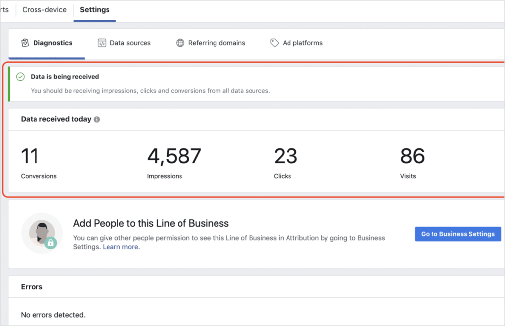 diagnostics for facebook attribution