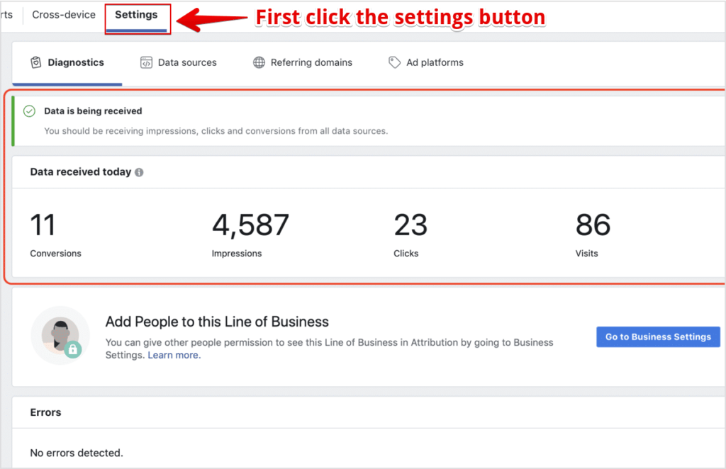 set-up for facebook attribution