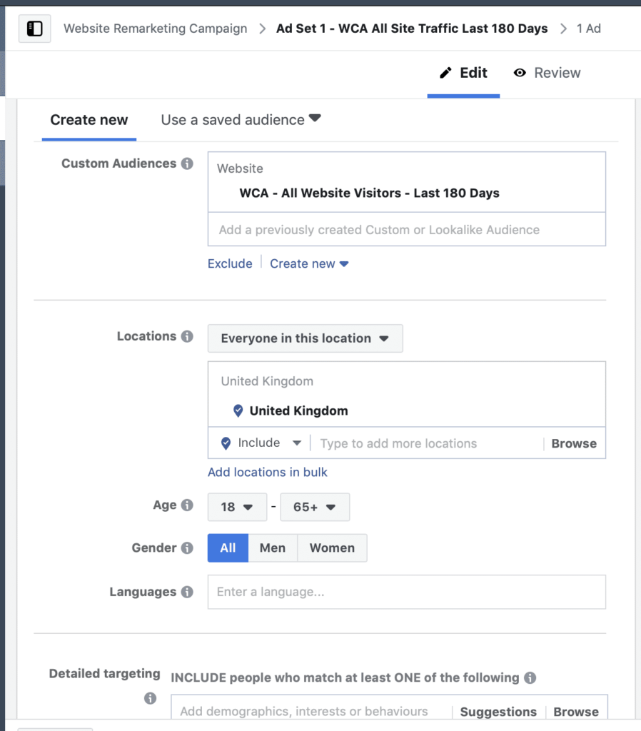 website visitors facebook ads audience