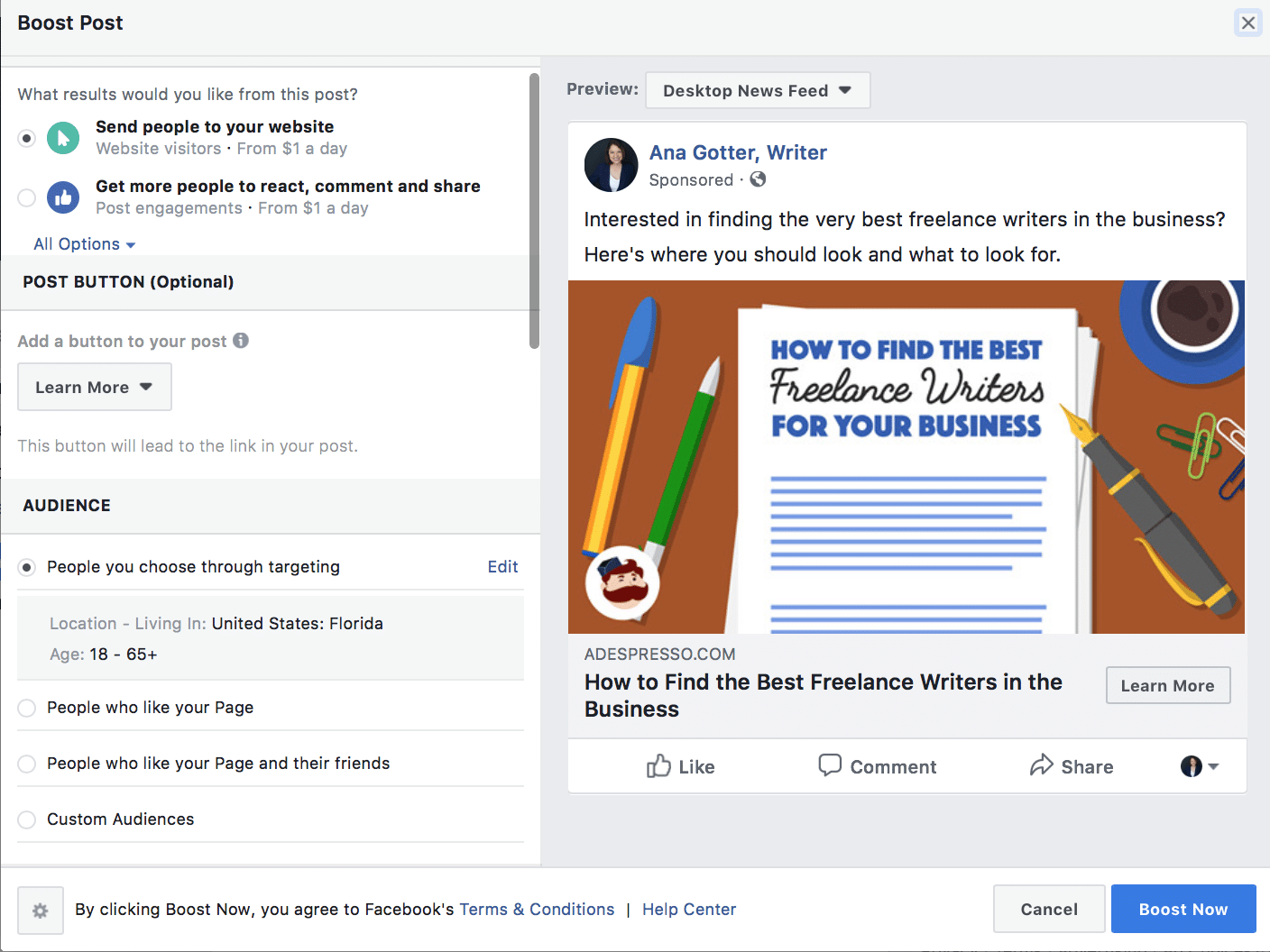 Facebook boost post 