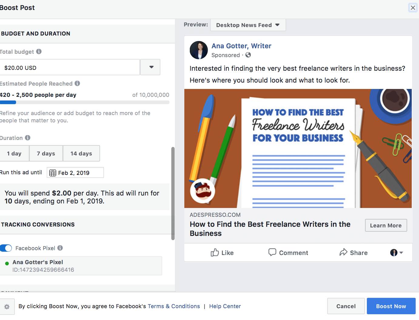 Facebook boost post- getting up and running