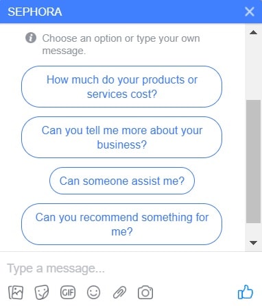 sephora facebook messenger chatbot example