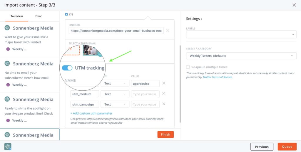 How to add UTM parameters when bulk publishing on social