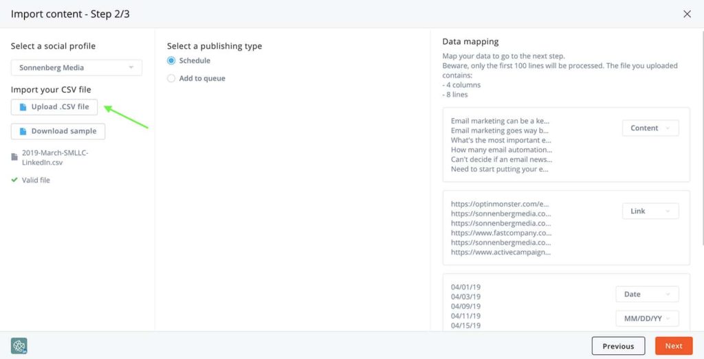 How to bulk post to LinkedIn with CSV file -- screenshot step 4