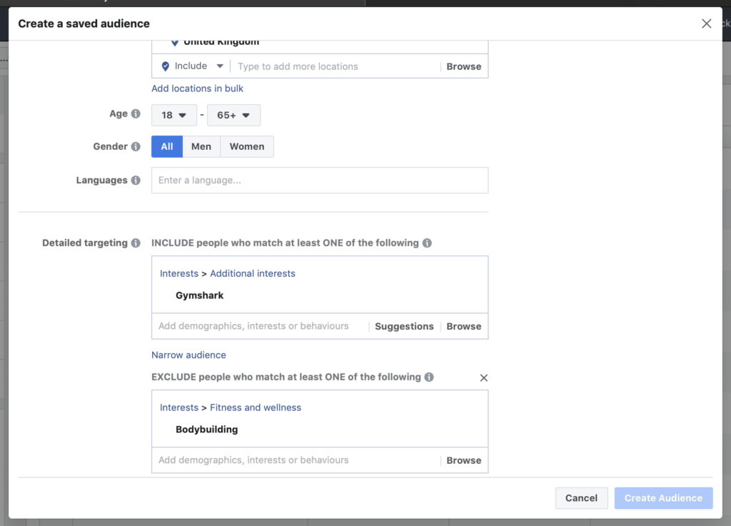 create a saved audience for your facebook ad