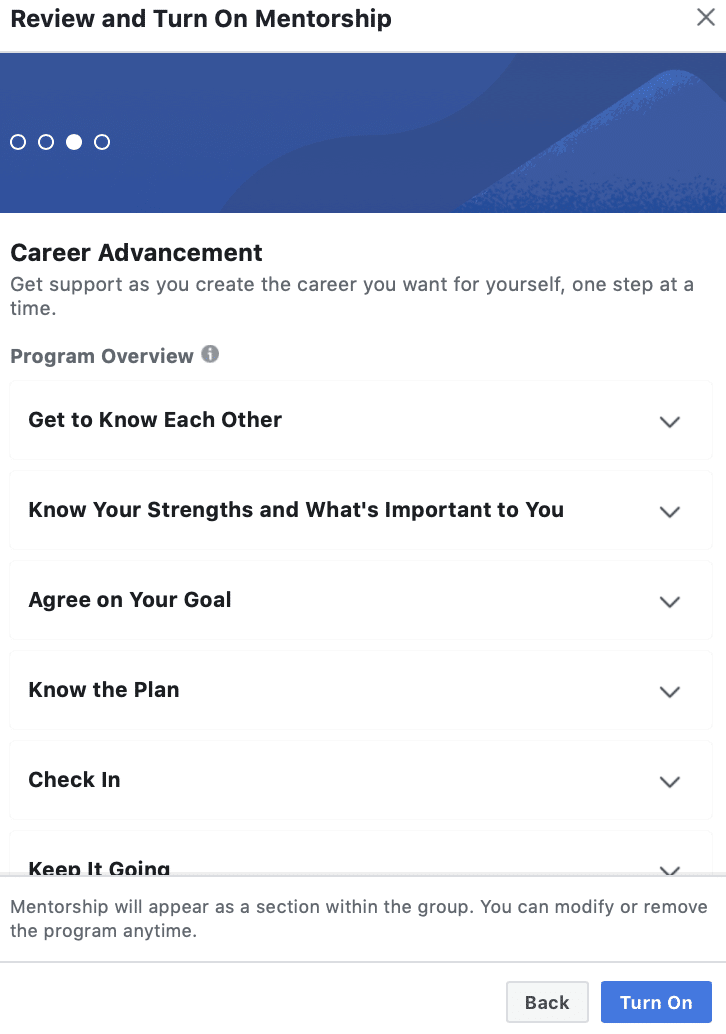 review and turn on mentorship for your facebook group