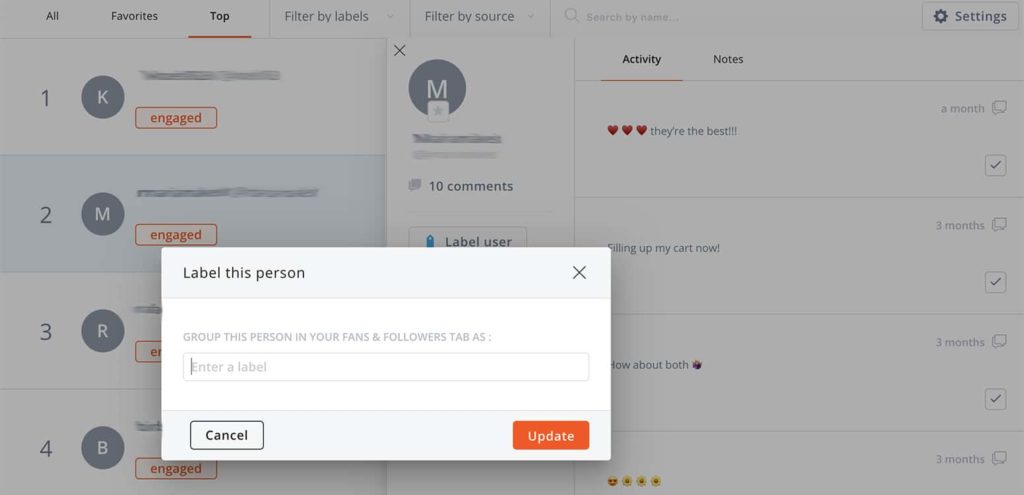 Label top followers with a social media tool