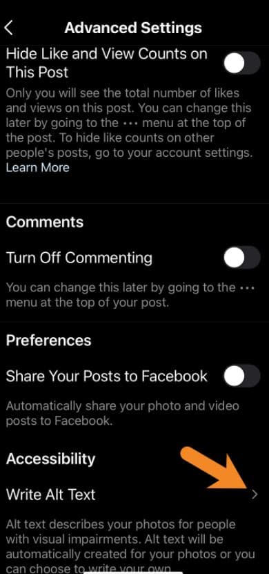 advanced settings for your instagram carousel