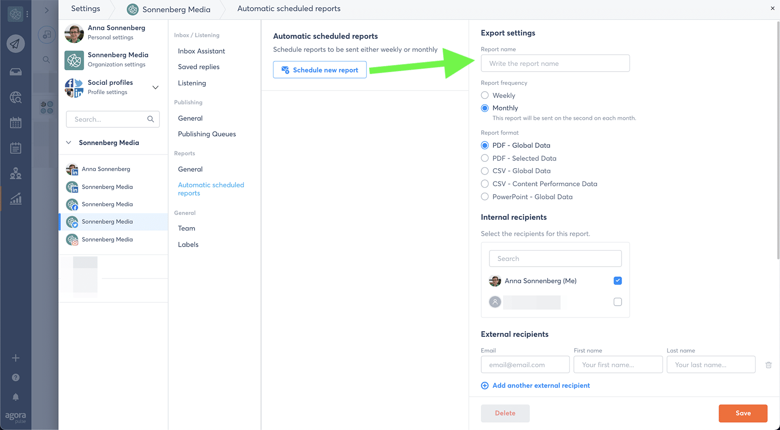 schedule social media reports