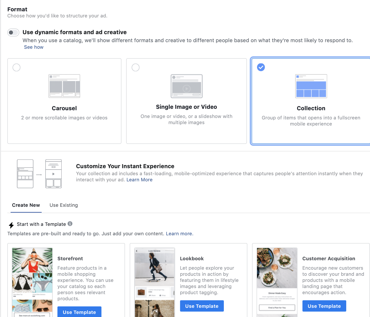 example of setting up facebook collection ads