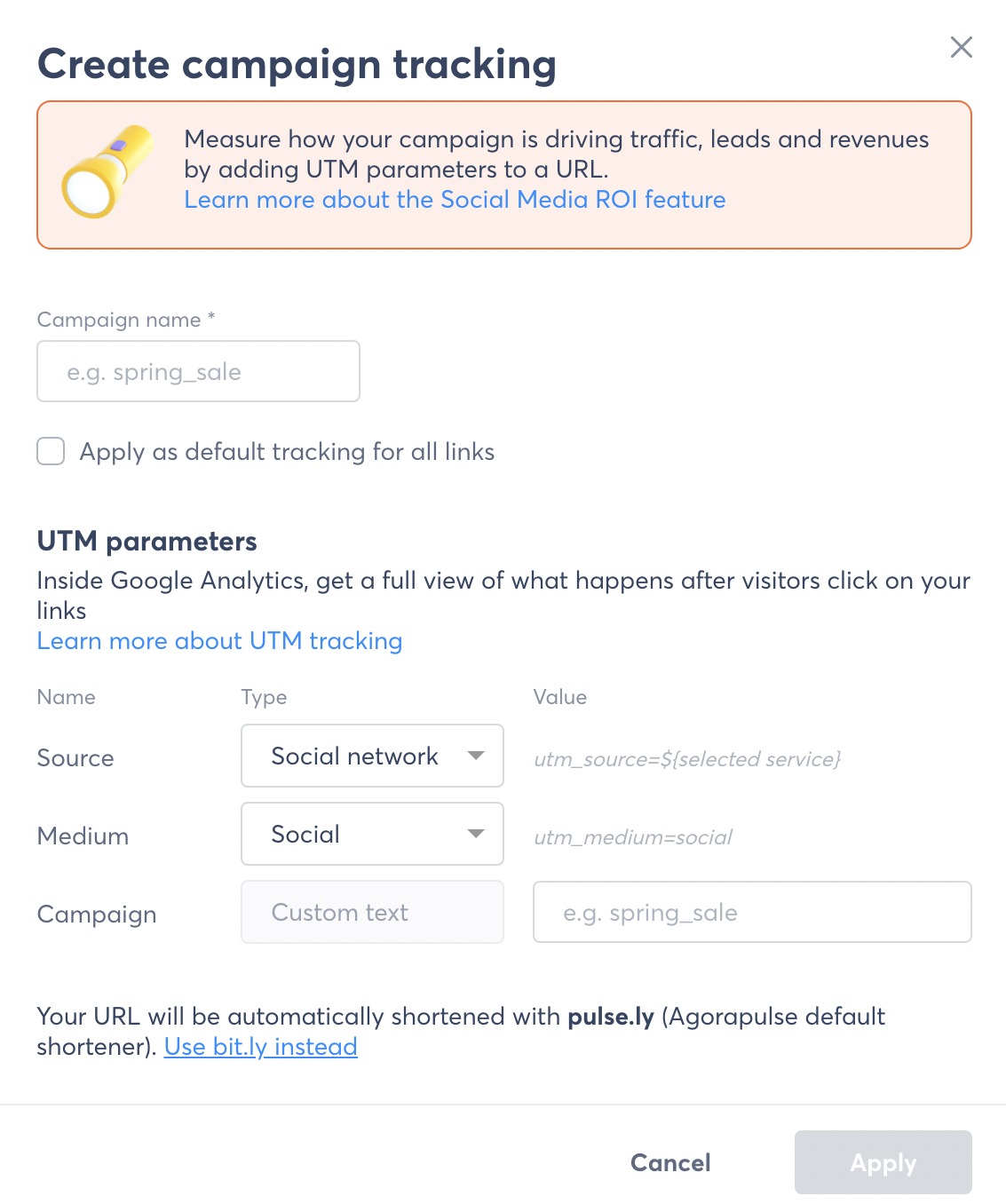 create campaign tracking in agorapulse