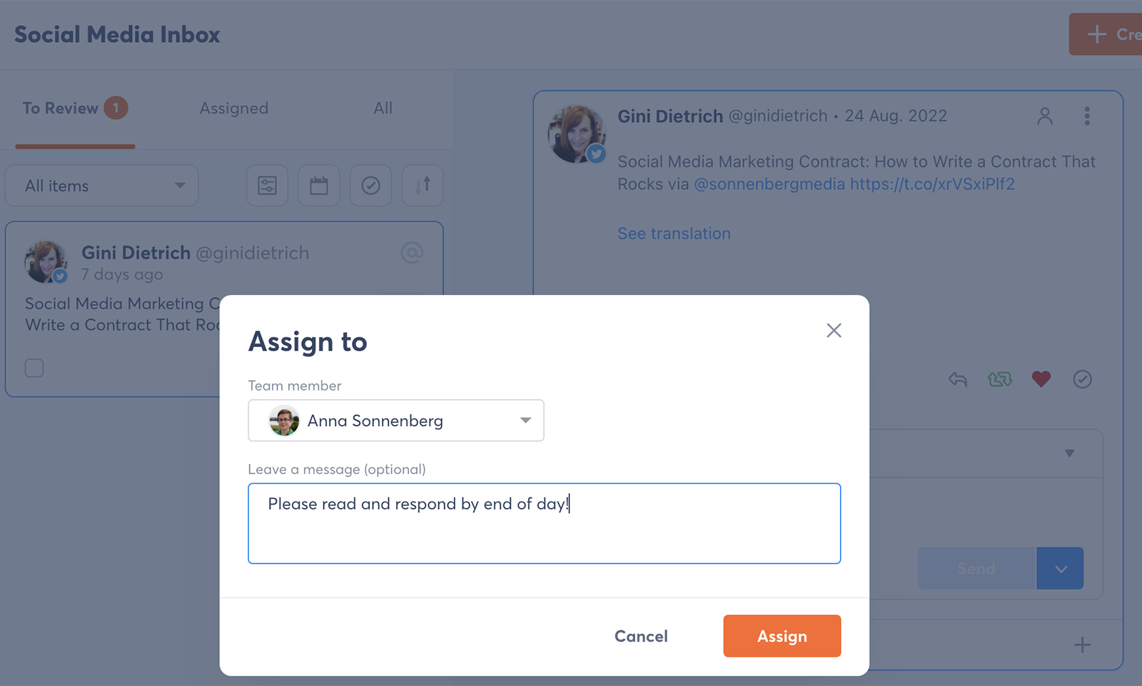 assign to example in agorapulse vs facebook creator article