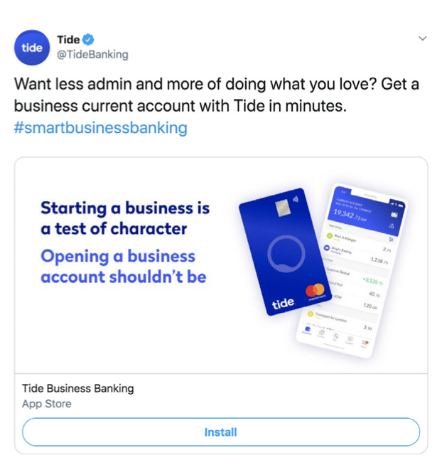 twitter marketing example from tide banking