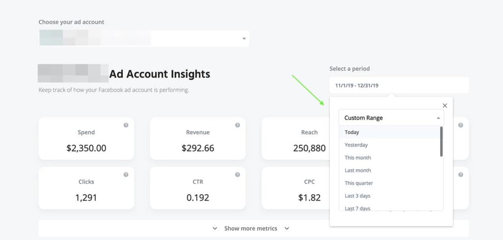 Agorapulse AdsReport time dropdown