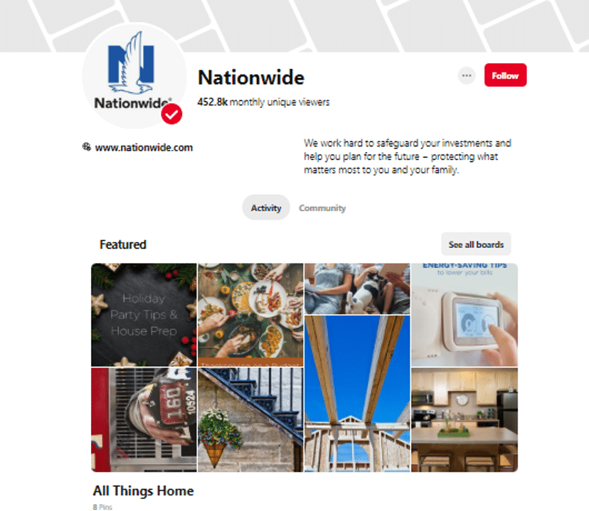 an example of how nationwide uses pinterest for business