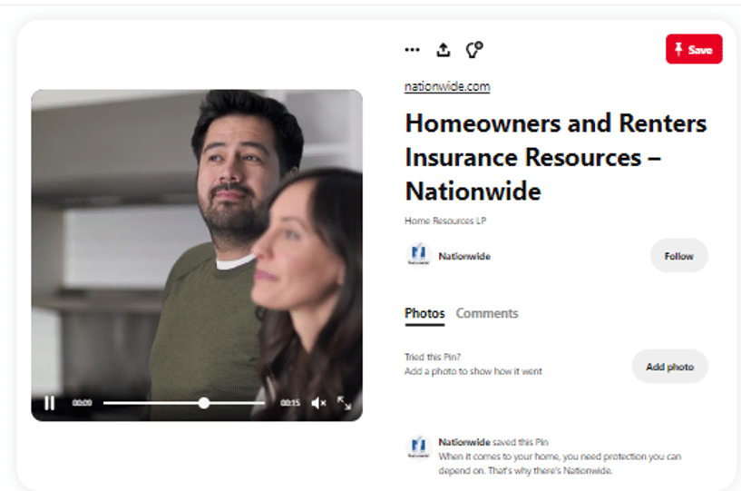 screenshot of how nationwide used pinterest for business