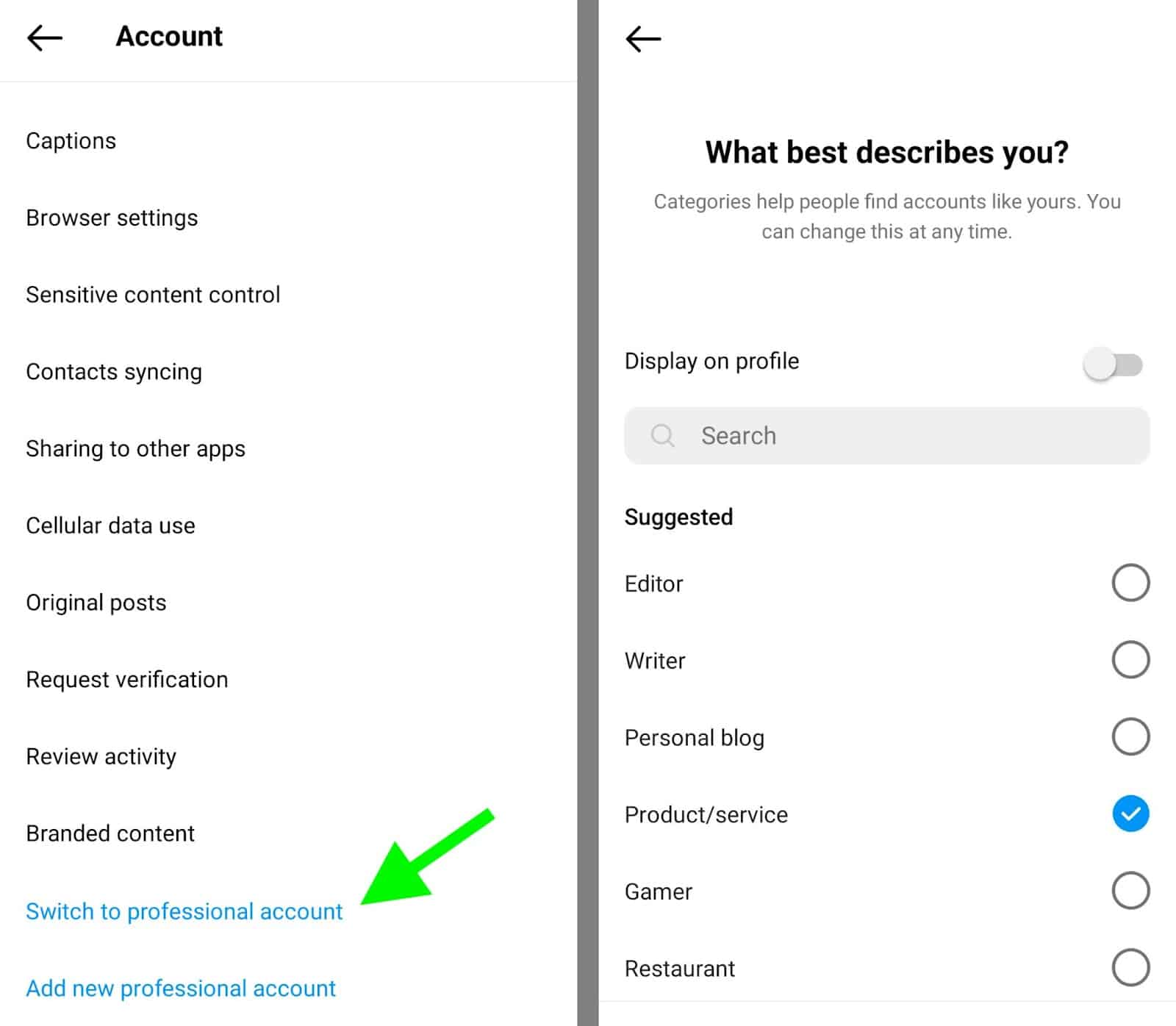 instagram switch to professional accounts