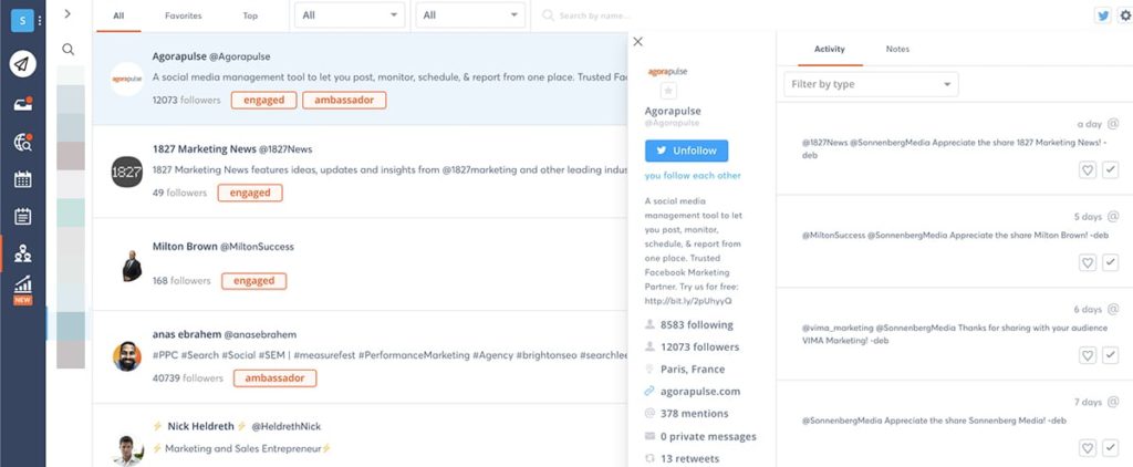 social media management tool agorapulse -- screenshot of user interface