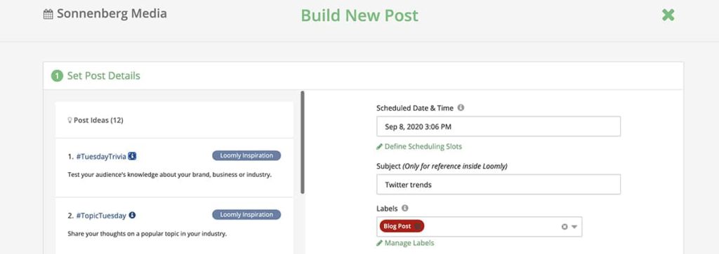 social media management tool loomly -- screenshot of user interface