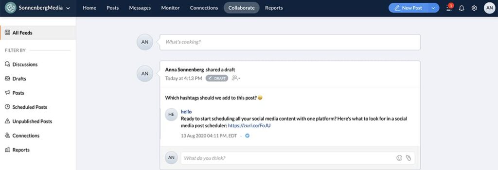 social media management tool Zoho social -- screenshot of user interface