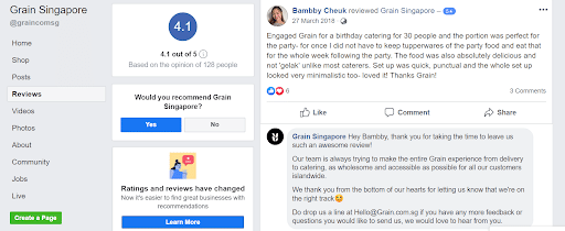 facebook page for local searches review reply