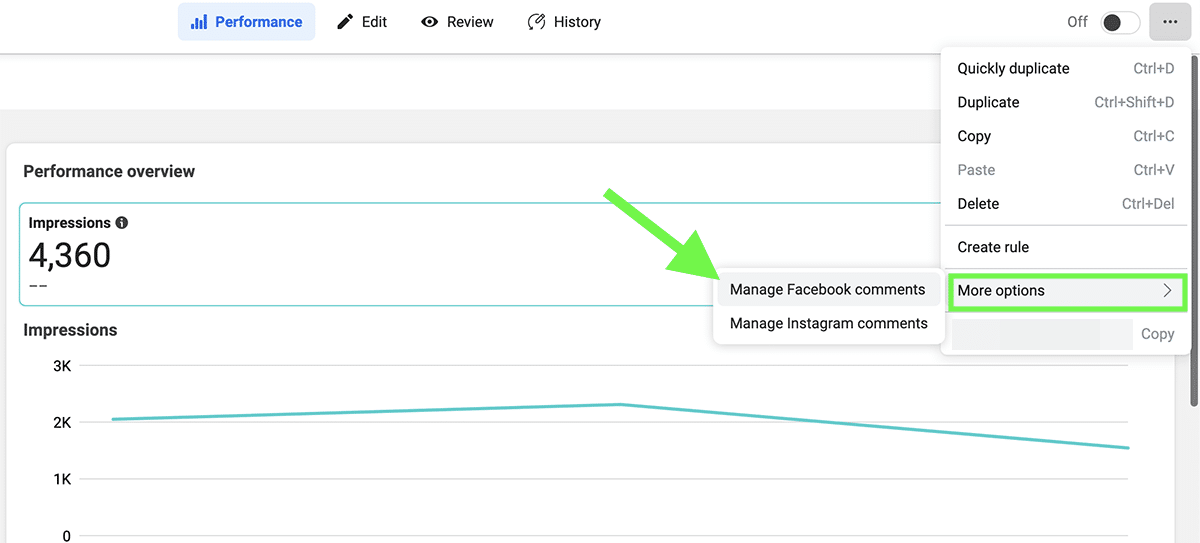 Facebook Ads Manager - manage Facebook dark post comments