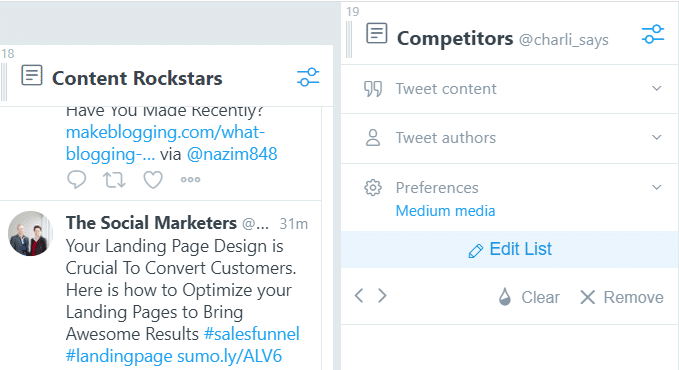 make a twitter list of the competition