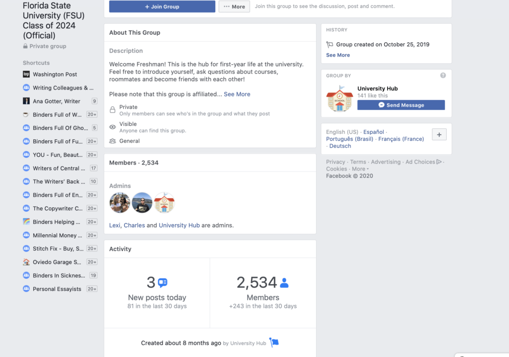 social media for universities in facebook groups