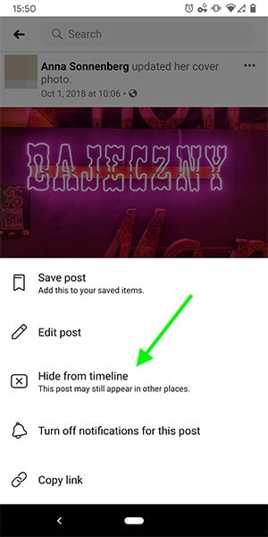 how to hide a Facebook post on mobile - step 2