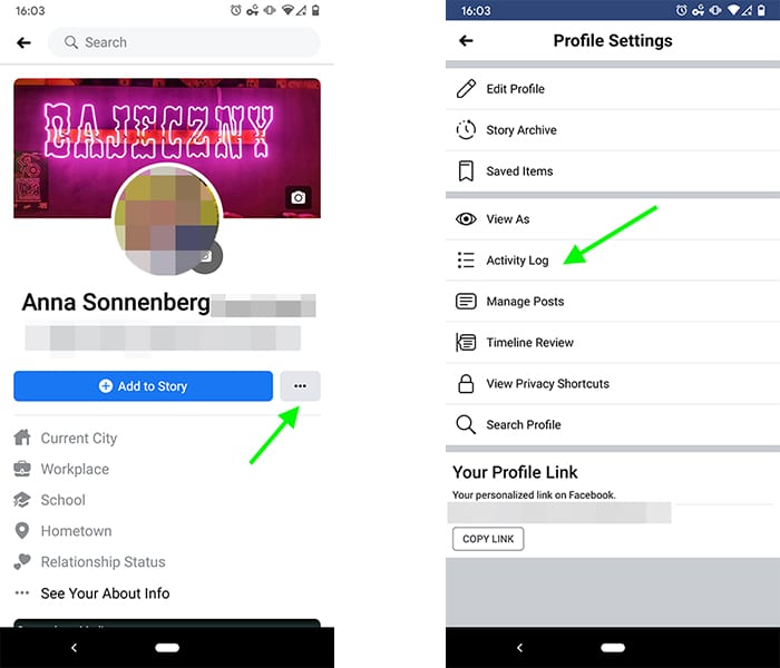 how to unhide a Facebook post on mobile - step 2b