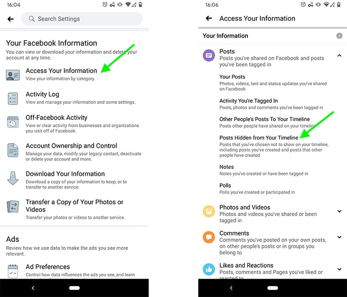 how to unhide a Facebook post on mobile - step 3b