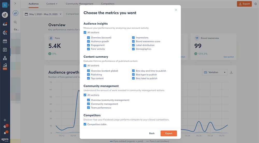 choose the metrics you want for your social media summary