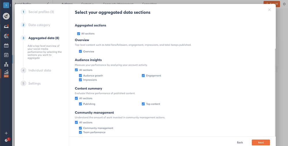 select your aggregated data sections