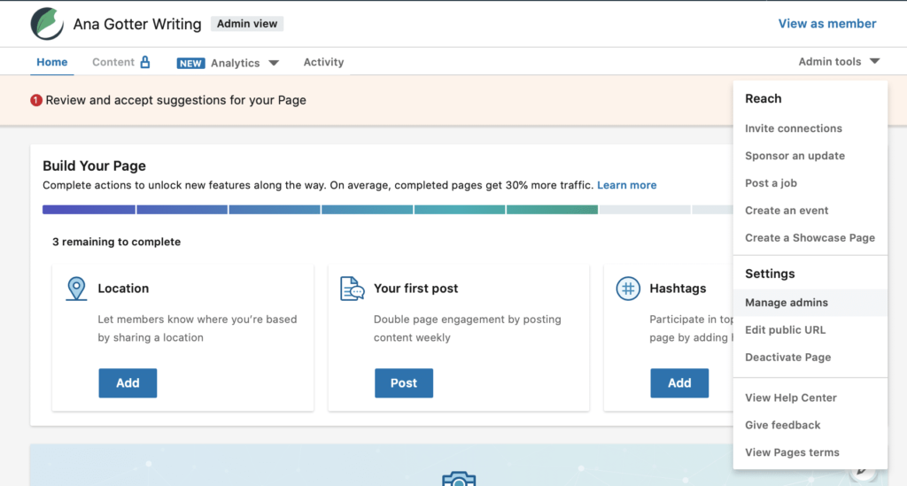 build your page and have some personal settings