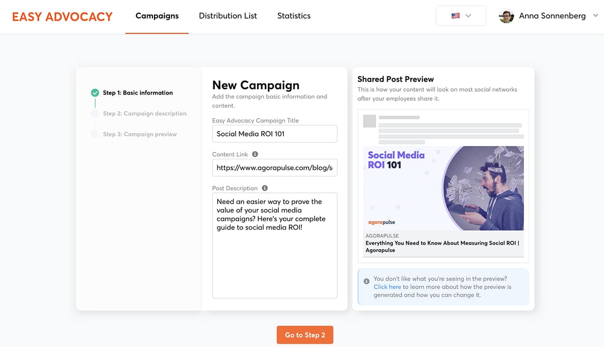 screenshot of easy advocacy