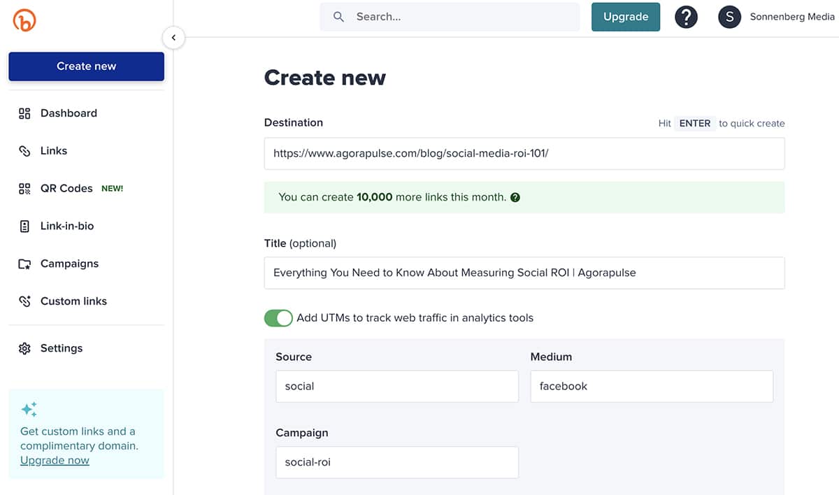 free social media marketing tools screenshot of bitly