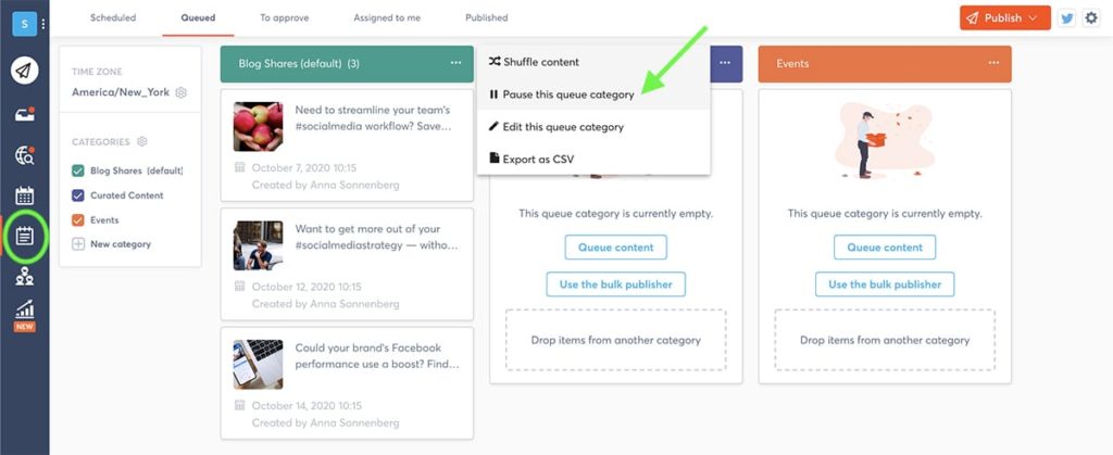 pause your social media channels - pause a publishing queue