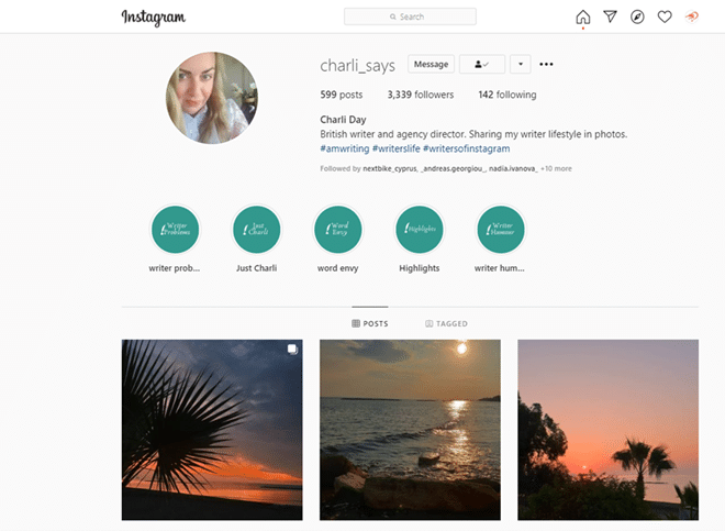 Instagram page example