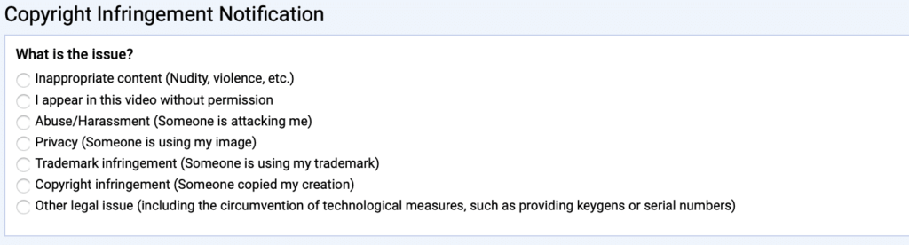 copyright infringement notification for youtube copyright issues