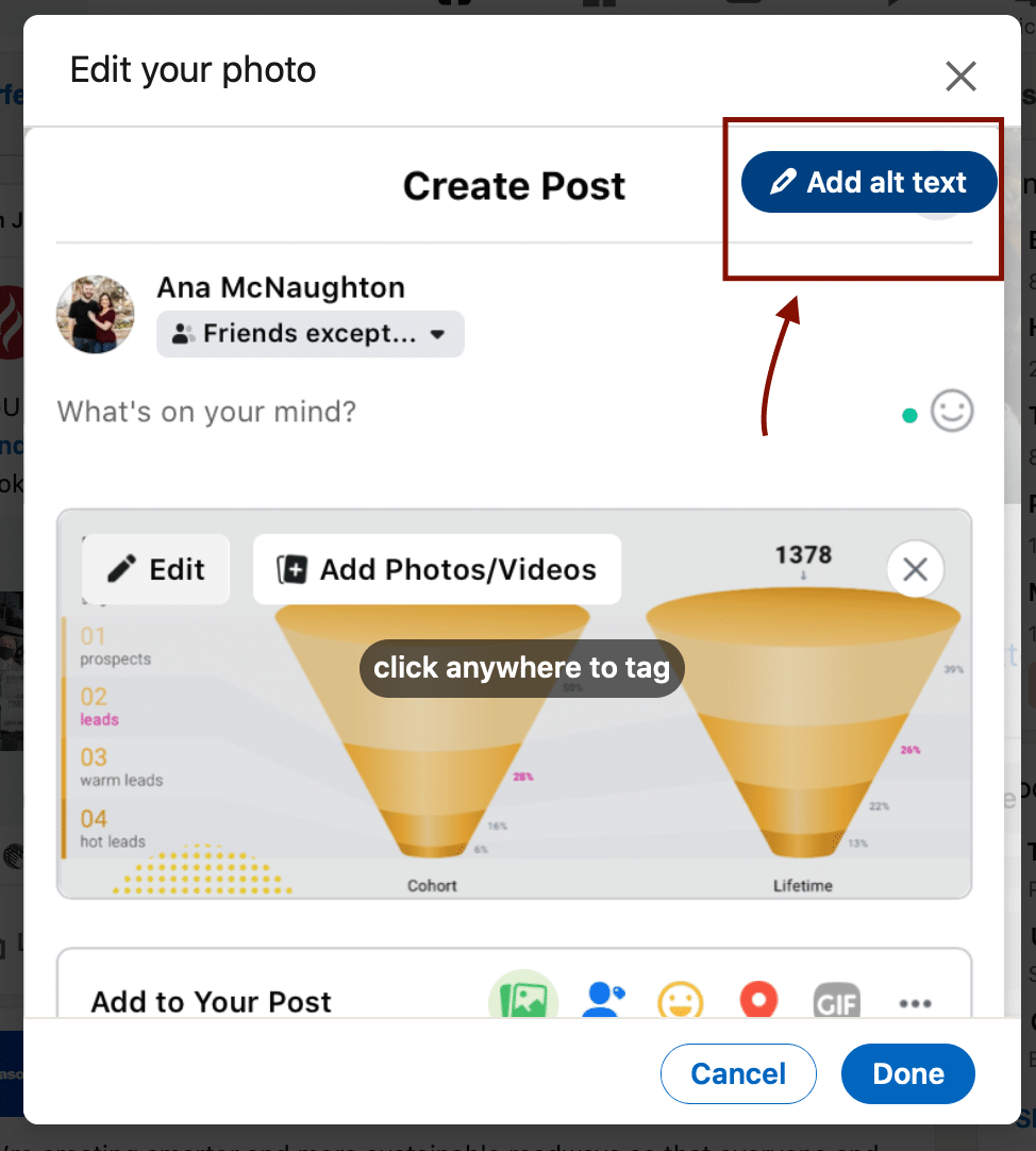 Screenshot showing how to add alt text to LinkedIn images 
