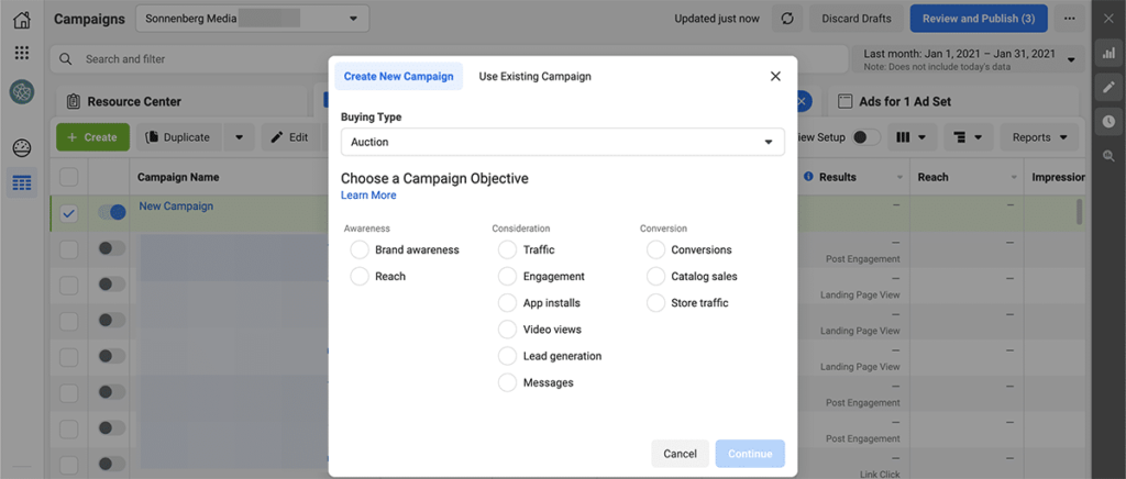 Facebook Ads campaign objectives