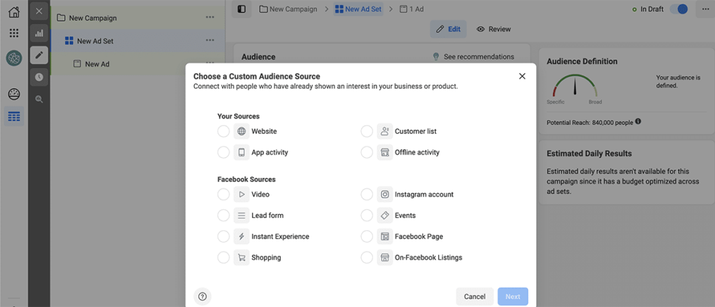 Facebook Ads custom audience