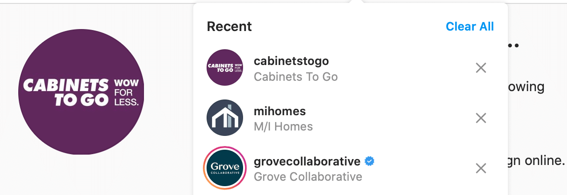 Instagram search results