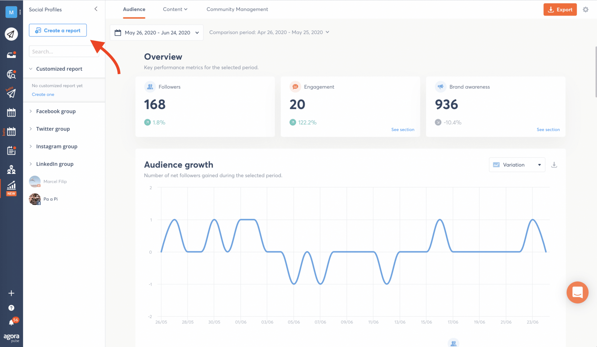 create a report on agorapulse